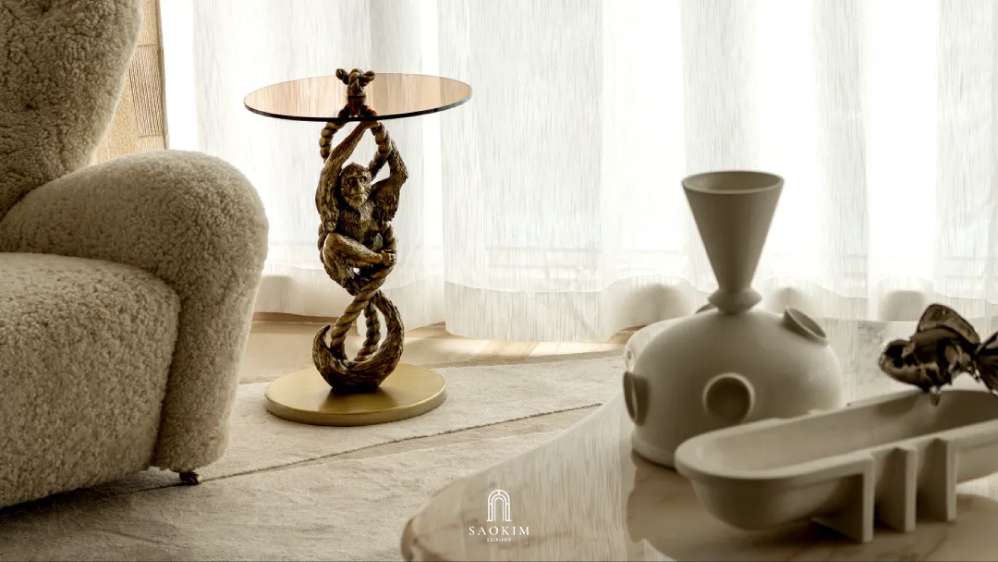 Không gian phòng khách tiện nghi trong thiết kế biệt thự phong cách Contemporary Organic Luxury
